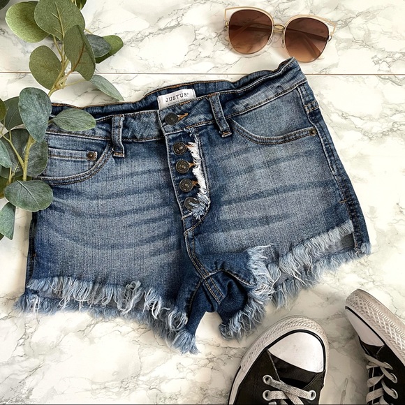 Just USA Pants - Just USA High Rise Raw Hem Jean Shorts